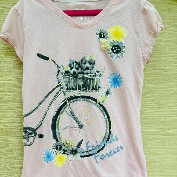 Justice T-Shirt Puppy Flowers Glitter Bike Tee Cute Saying Friends Forever - Picture 3 of 4